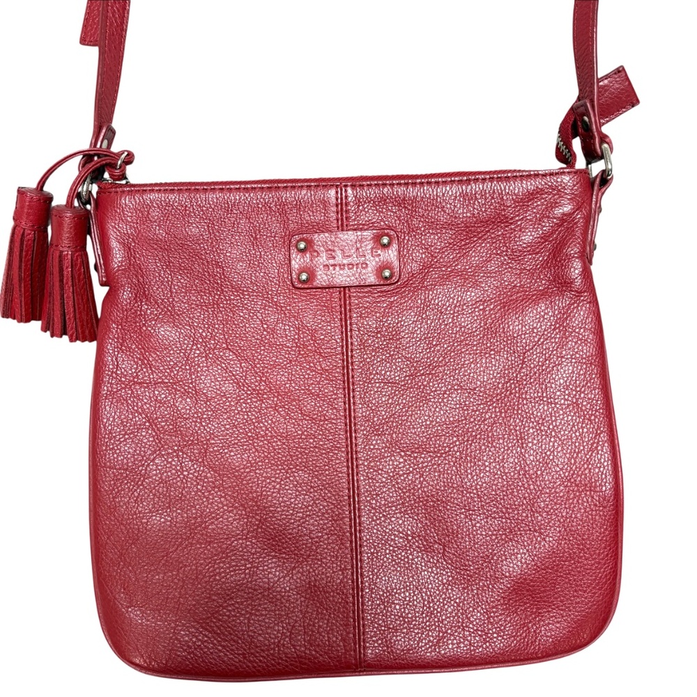 bag PELLE WILSONS LEATHER red peppled crossbody square 10x10x3 vintage zip close - Picture 3 of 12